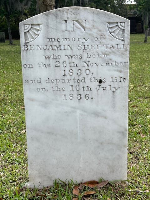 Gravestone of Benjamin Sheftall, Colonial Park Cemetery, Savannah GA